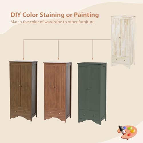 VINGLI Solid Wood Wardrobe Closet, Unfinished Wood Armoire Color DIY, Natural Rubber Wood Wardrobe Closet with Doors and Drawers, Real Wood Wardrobe Closet for Hanging Clothes, Wooden Wardrobe Cabinet - Image 6
