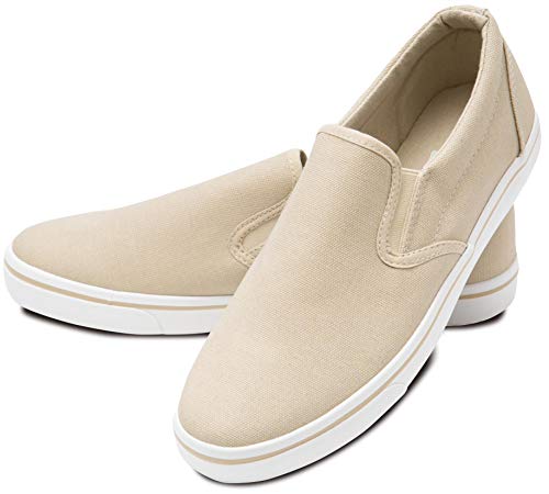 [Kaenarie] (カエナリエ) メンズ レディース スリッポン デッキシューズ 無地 黒 白 ライン キャンバス カジュアル スニーカー 男女 (ベージュ, measurement_23_point_0_centimeters)