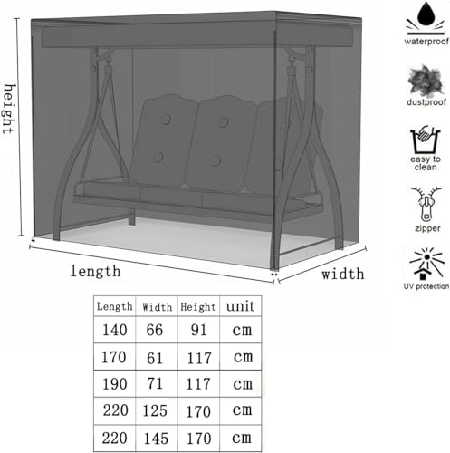 Housse balancelle de jardin noire imperméable avec fermeture éclair - 3