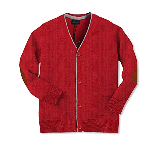 Gioberti Boy's 100% Cotton Knitted Cardigan Collared Neck, Long Sleeve Sweater, Red, Size 10 #TOP12