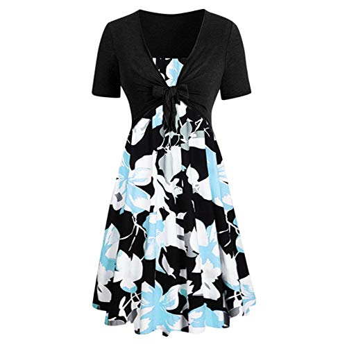 ORT Summer Dresses for Women 2021, Women's Summer Short Dress Casual Crewneck Short Sleeve Solid Color Ruched Tie Waist Bodycon Tank Mini Dresses