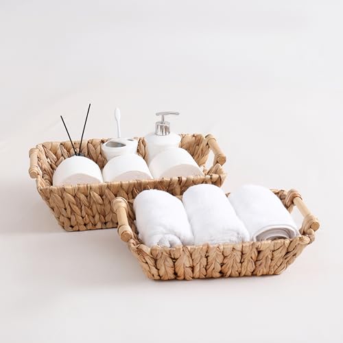 Cesta de jacinto de agua organizadora rectangular grande de mimbre natural 8