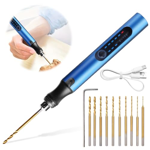 Mini Handbohrer Elektrisch: 3-Gang-Elektro-Mini-Bohrstift Wiederaufladbare DIY Mini Bohrer mit 10 Bohrer Mini Bohrmaschine für Holz Harz Schmuckherstellung Kunststoff Leiterplatte Leder (Blau)