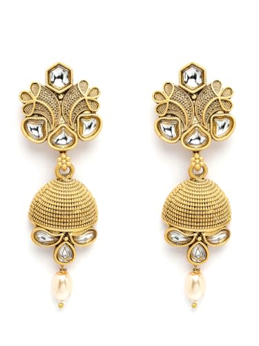 Image of Adiva Stylish Traditional Gold-Plated Kundan Stone Studded & Pearls Handcrafted Necklace with Earrings Jewellery Set for Women & Girls