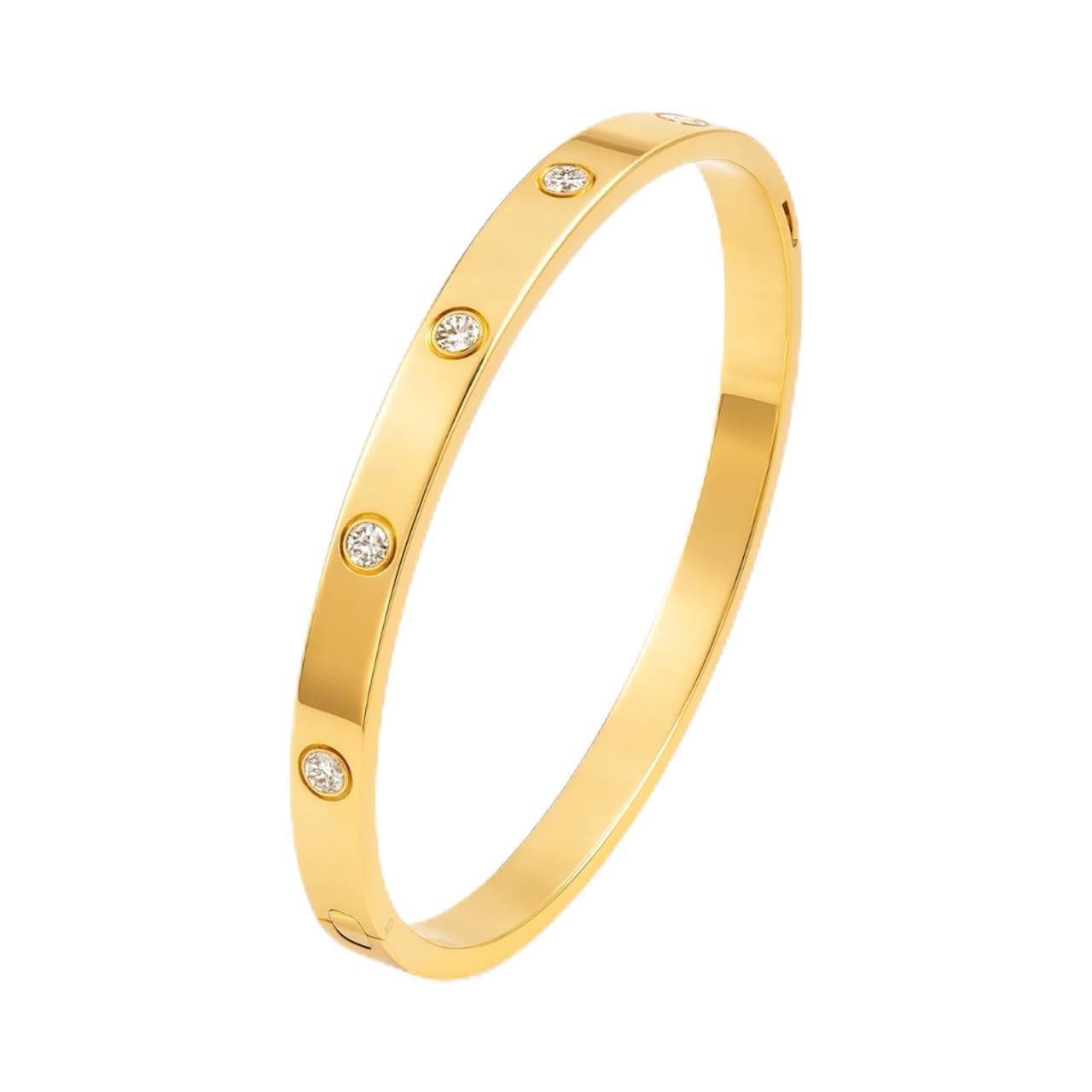 Classic Stainless Steel Toned Love Band Bracelet | Anti-Tarnish, Cubic Zirconia Studded Bangle Kada | Aesthetic Valentine's Gift for Girlfriend