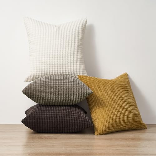 Topfinel Dekorative Dekokissenbezüge im Boho-Stil, rustikal, rustikal, modern, weicher Kordsamt, kleine Ausbuchtung, quadratisch… – Ansicht 5