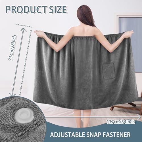 SINLAND Damen-Spa-Wickeltuch, Mikrofaser, leicht, Knielang, Duschtücher mit verstellbarem Verschluss, 71,1 x 137,2 cm, Grau – Ansicht 2