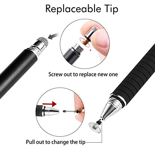 Meko 2-In-1 Stylus Precision Disc Styli Touch Screen Pen With 3 Replaceable Tips For Ipads, Tablets, Iphones, Smartphones, Samsung Galaxy Note/Tab (Black) #TOP3