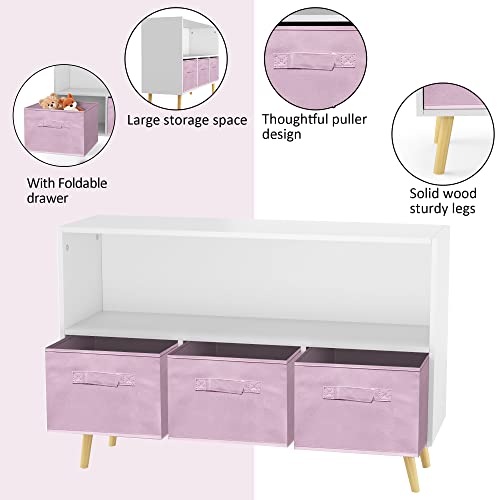 IAFIKE Toy Organizers and Storage, Kids Bookshelf with 3 Cube Fabric Bins and Drawers,Nursery Bookcases, Cabinets & Shelves Toddler Book Shelf for Bedroom,Playroom,Livingroom (Pink) - Image 6