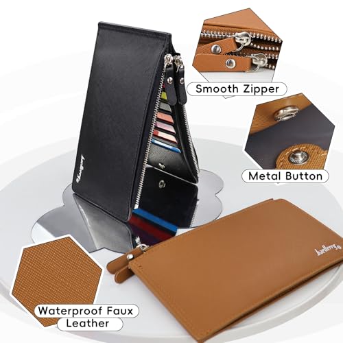 Slim Wallet for Men, Bifold PU Leather Long Wallet 16 Slots Card Holder Wallet with ID Window Double Zip Pocket Credit Card Holder for Woman (Black)4