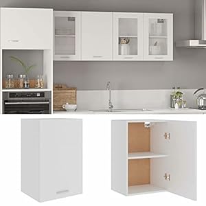 Mogou Hängeschrank, Hängeglasschrank Küche, Küchenschrank, Schrank Mit Glastüren, Küchenhängeschränke, Wandvitrine Hängend, Weiß 39,5x31x60 cm Spanplatte