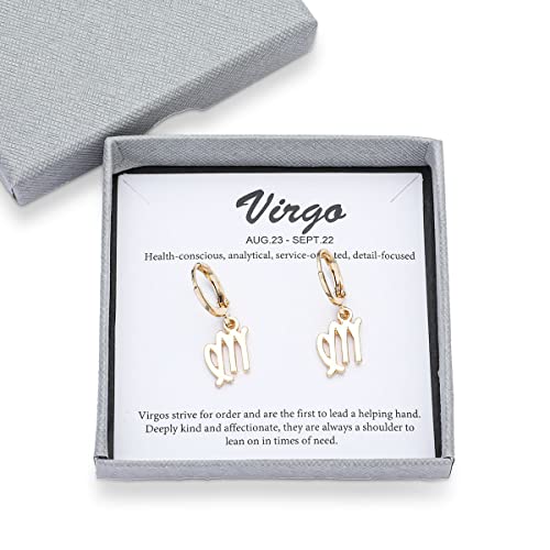 14k Gold Plated Zodiac Sign Drop Hoop Earrings for Women Birthday Gift3