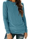 AUTOMET Women‘s Basic Long Sleeve Crewneck, Plus Size Winter & Spring Top, Casual Fall Tee for Teacher & Everyday Outfits 01bluegreen S