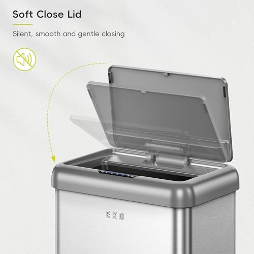 Image of EKO Vintage 50L / 13.2 Gallon Motion Sensor Trash Can, Dual Compartment 32L + 18L Stainless Steel Kitchen Garbage Bin, Touchless Automatic Waste & Recycling Bin with Lid for Home or Office