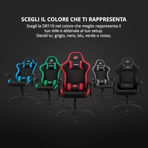 Chair DR110 -DR110BR,Sedia gioco professionale,tessuto alta densità,braccioli 4D,rotelle silenziose,pistone classe 4,cuscini cervicali/lombari,nero/rosso,70 x 130-138 x 70 cm(LxAxP) - Sedia gaming - Immagine 6