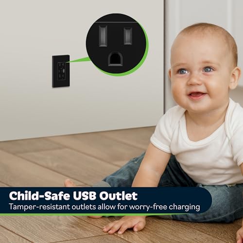 Image of TOPGREENER 4.2A 3-Port Type C USB Outlet, 15 Amp Receptacle Plug, Charging Power Outlet with Dual Type C&A Ports, Screwless Wall Plate Included, UL Listed, Residential Grade, Black