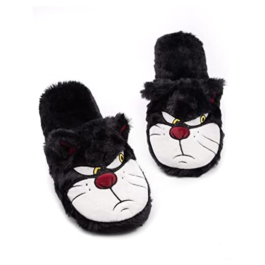 Disney Cinderella Lucifer Slippers Fluffy Cat Womens Ladies Black 38-39 EU