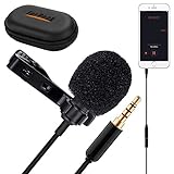 Micrófono de Solapa, omnidireccional lavalier Micrófono de condensador de Audio Cables para Grabación Entrevista/Videoconferencia/Podcast/Dicción de voz/Phone