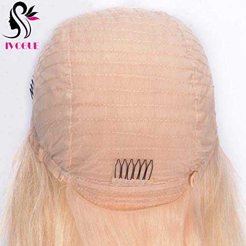 Short European Human Hair Bob Wigs Glueless Full Lace Front Wigs for Women Blunt Bob Cut #613 Lightest Blonde (14inch, Lace Front Wig)