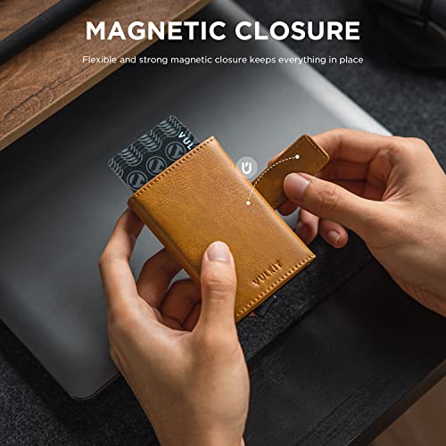 Image of VULKIT Pop Up Wallet, Genuine Leather Automatic Credit Card Holder Wallet RFID Blocking Bifold Pocket Wallet with Banknote Slot for Women Men, Tan, Standard, Minimalist