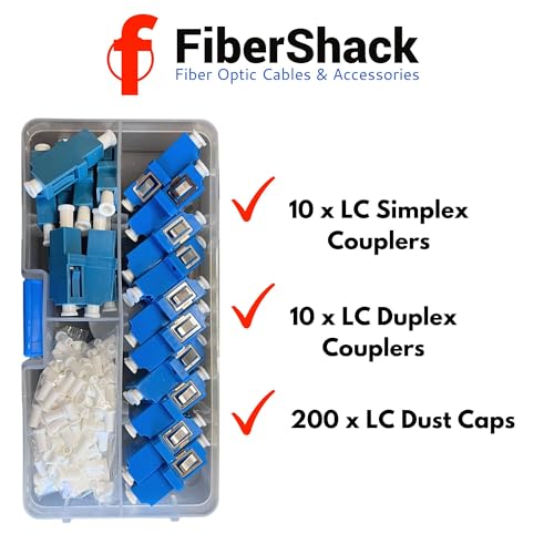 Image of Fibershack - LC Fiber Optic Connector Kit for Simplex & Duplex Optical Cables - Includes Fiber Couplers, LC-UPC Dust Caps, Hard-Shell Snap Lock Container to Keep Your Optical Toolkit Organized