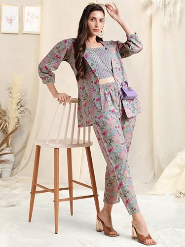 Image of MIRCHI FASHION Pure Cotton Kurta with Shrug Set | 3 Piece Cordset with Jacket & Pant | Ethnic Work Wear & Travel Wear Co-ord Set