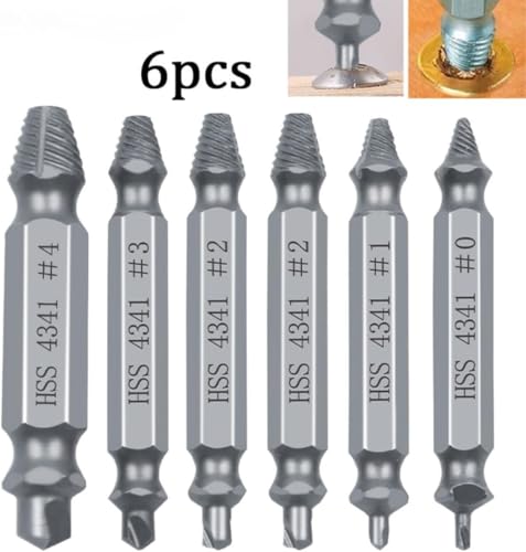 Schraubenausdreher Set 6 Stück, Hergestellt aus HSS 4341, Beschädigte Schraube Entferner Extraktor Set, Schrauben Ausdrehwerkzeug, Zum Entfernen beschädigter Schrauben