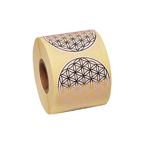 PROlac - Fleur de vie Stickers - 500 pièces sur rouleau - Étiquettes auto-adhésives parfaites pour décorer - 50 x 50 mm Fleur de vie autocollant avec film métallique brillant - Stickers auto-adhésifs