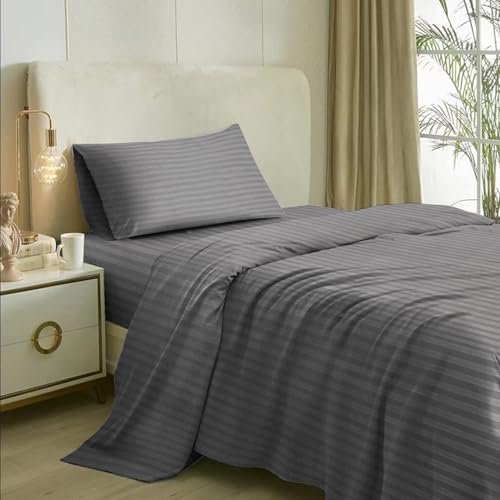 Image of Naksh Japandi Vibes Collection Single Bedsheet Cotton 210 TC Stripes, Grey | 1 Bedsheet for Single Bed (54 x 90 Inch) and 1 Pillow Cover