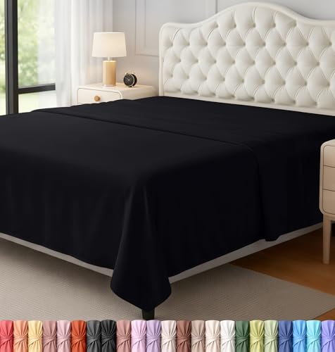 Utopia Bedding Flat Sheet - 1 Pack (Queen Black) - Soft Brushed Microfiber Fabric - Shrinkage & Fade Resistant Top Sheet - Easy Care Bed Sheet