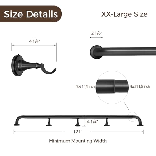 Image of TWOPAGES Matte Black French Return Curtain Rod 120 to 170 Inch