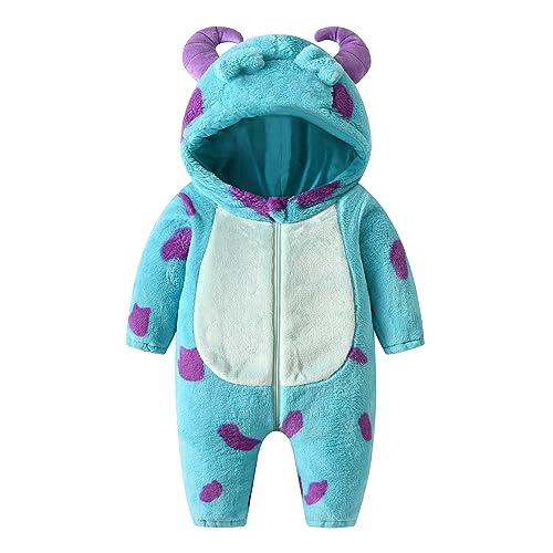 Image of bebeshopdelageyhu Toddler Baby Halloween Costume Fuzzy Warm Thicken Hooded Monster Romper Cosplay Zip-Up Jumpsuit