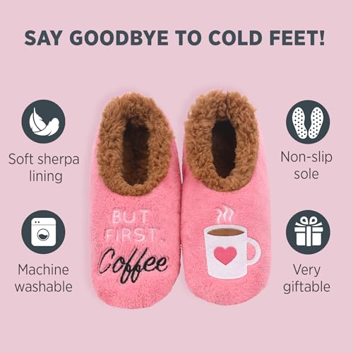 Image of Snoozies Coffee Slipper Socks for Women Cute Gifts and Fun House Slippers with Soft Sherpa Lining and Grips