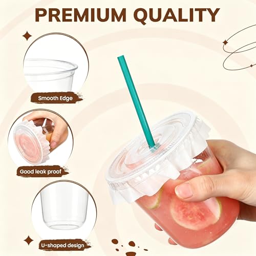 50 Sets Clear Plastic Cups with Lids, Straws, and Paper Cap Liners - image 4