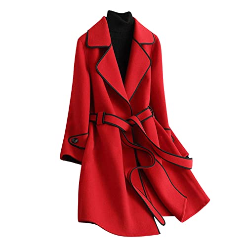 Abrigo largo para mujer con cinturón, elegante, hasta la rodilla, gabardina para mujer, abrigo de invierno, chaqueta de entretiempo, chaqueta cortavientos, abrigo de entretiempo con bolsillos,