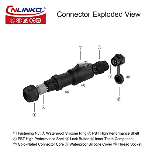 Cnlinko Lp-12 Ip67 Industrial Waterproof Connector Quick Plug Circular Connector Pbt Plastic Shell Aviation Connector M16 2-8 Pin Thread Socket (3 Pin) #TOP4