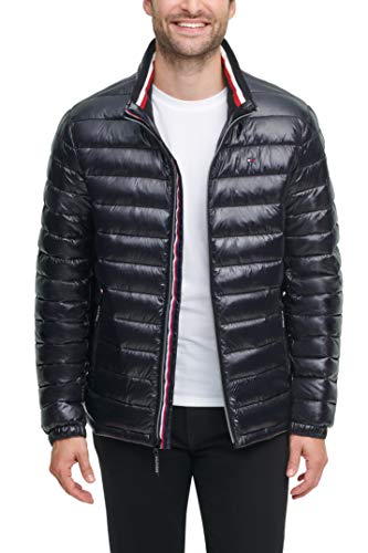 Tommy Hilfiger Men's Water Resistant Ultra Loft Down Alternative Puffer Jacket, Black Wet Look, Large #TOP22