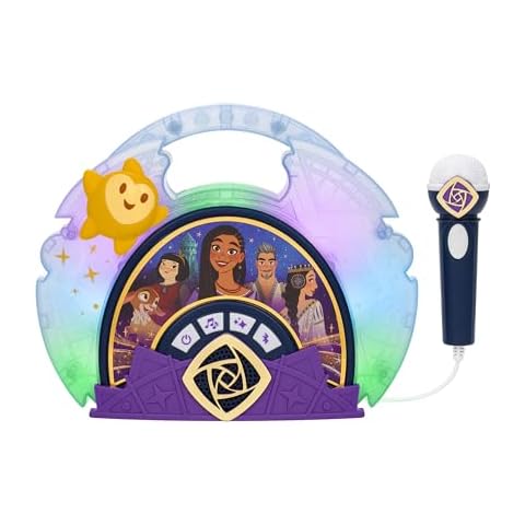 eKids Disney Wish Karaoke Microphone with Bluetooth Speaker for Fans of Disney Toys, Kids Karaoke Machine with Built in Music Cover