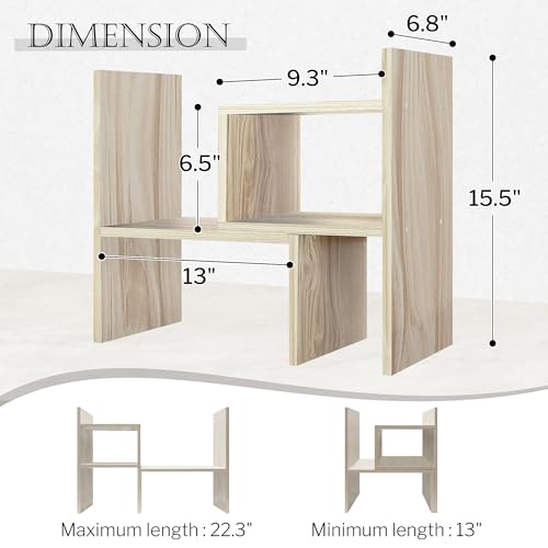 Image of Jerry & Maggie Desktop Organizer Office Storage Rack Adjustable Wood Display Shelf, White, 5 Units, 16 inchL x 15.8 inchH x 6.8 inchW