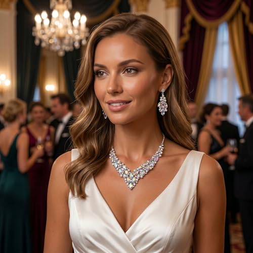 Rhinestone Crystal Pearl Leaf Drop Prom Jewelry Set for Women Iridescent by EVER FAITH - Used condition - Image 2