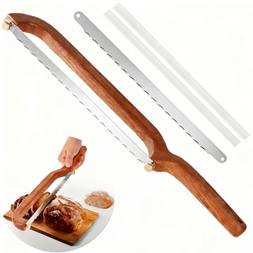Uprichya Bread Knife for Homemade Bread Sourdough, Wooden Bread Bow Knife for Sourdough, Bread Slicer for Homemade Bread, Bread Saw, Sourdough Bread Cutter, Sharp and Even Slicing