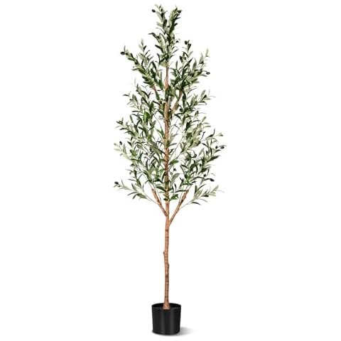 Artificial Olive Tree, 6FT Tall Faux Silk Plant Artificial Tree with Realistic Leaves for Indoor Outdoor House Living Room Office Fake Plants with Natural Wood Trunk and Lifelike Fruits (72in) Cover