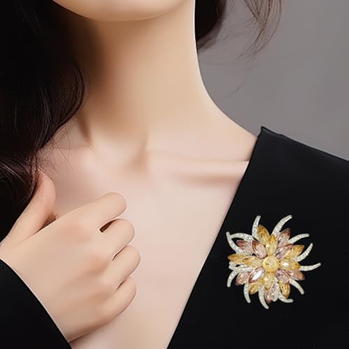 Image of Large Crystal Flower Brooch Pin for Women Red purple pink green Rhinestone Flower Lapel Pin Wedding Party Birthday Dance Banquet Dress Suit Ceremony Clothes Hat Bag Accessories Jewelry