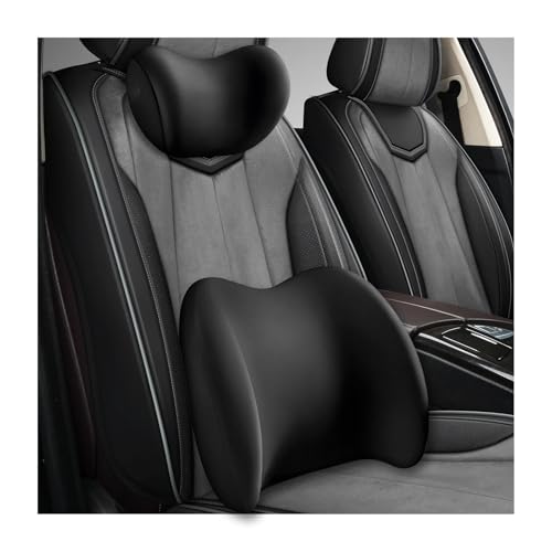 ZNDAW Car Headrest & Lumbar Support Cushion Ergonomic Memory Foam Car Neck Back Support w/Removable Cover Universal Breathable Lumbar Cushion Headrest Pillow with Adjusatble Strap (Black)
