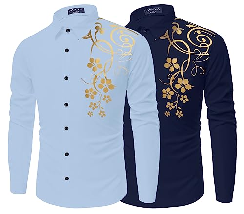 Image of Combo of Men Cotton Polyester Blend Regular Fit Striped Full Sleeve Casual Shirt Pack of 2