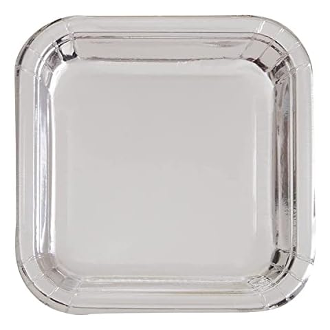 Silver Foil Square Paper Dinner Plates Pack of 8 Cover