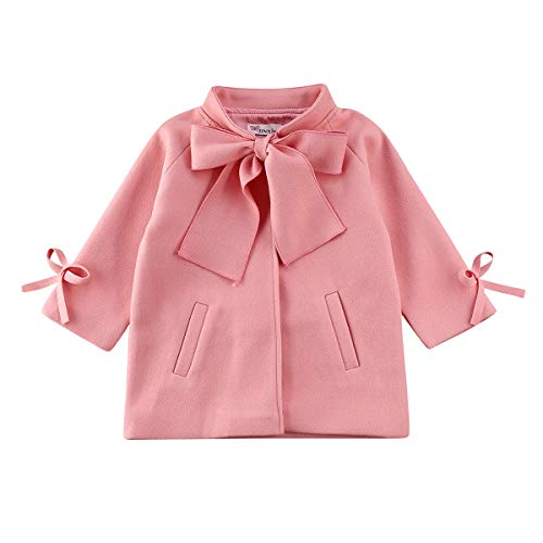 Yoiwhaayo Toddler Baby Girl Fall Winter Jacket Coat Long Sleeve Solid Color Buttons Warmly Dress Coats Outfit Clothes (Bow Pink, 5-6 Years)