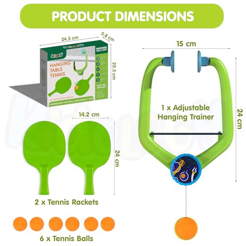 Image of Kidology Door Hanging Table Tennis Trainer for Kids | Indoor Ping Pong Game Set with 2 Rackets and 6 Balls | Fun Sports Toy for Boys and Girls Ages 3+ | Safe Non-Toxic Indoor Play Activity