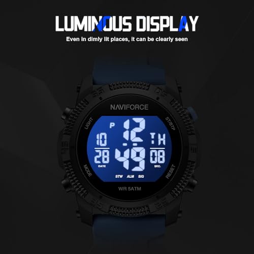 Image of NAVIFORCE Men Sports Waterproof Digital Watches with Stopwatch Alarm Countdown Rubber Strap Wristwatch for Women
