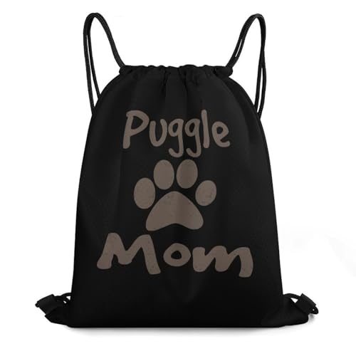 Puggle Mom Drawstring Backpack Durable Sport Gym Bags Daypack for Men Women 35 * 42cm